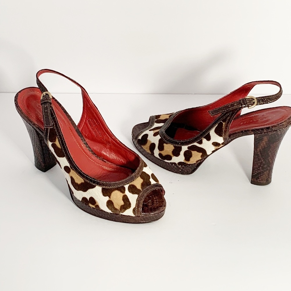 COACH Lorilee Leather Calf Hair Animal Print Heels